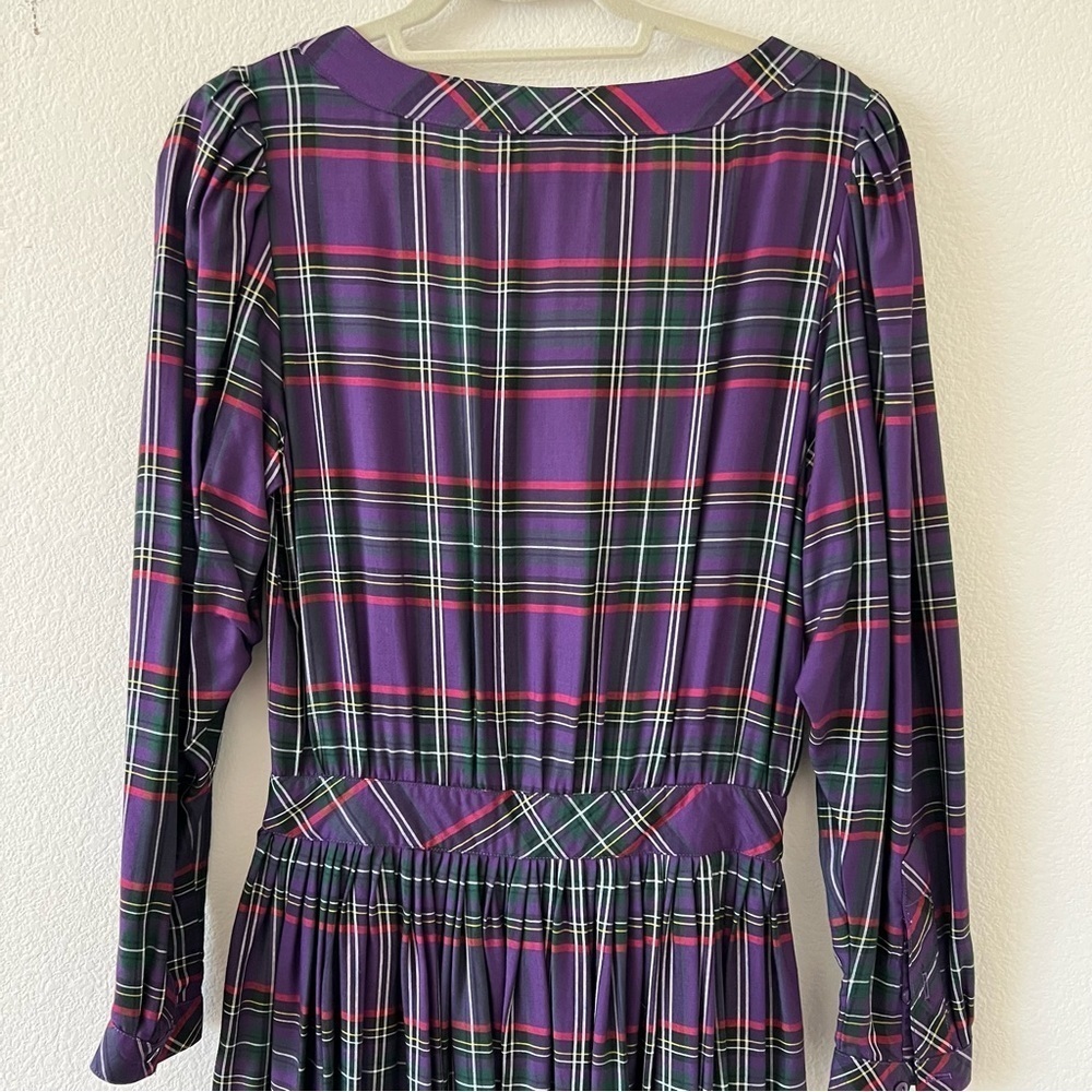 Vintage 80s Eileen West Purple Tartan Plaid Pleated Maxi Dress NWOT Small - Picture 11 of 16